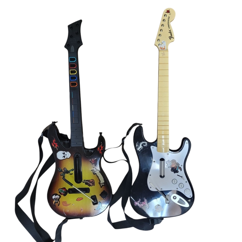 2pc Guitar Hero Red Octane PS2 / Nintendo Wii Stratocaster / No Dongle / W Strap